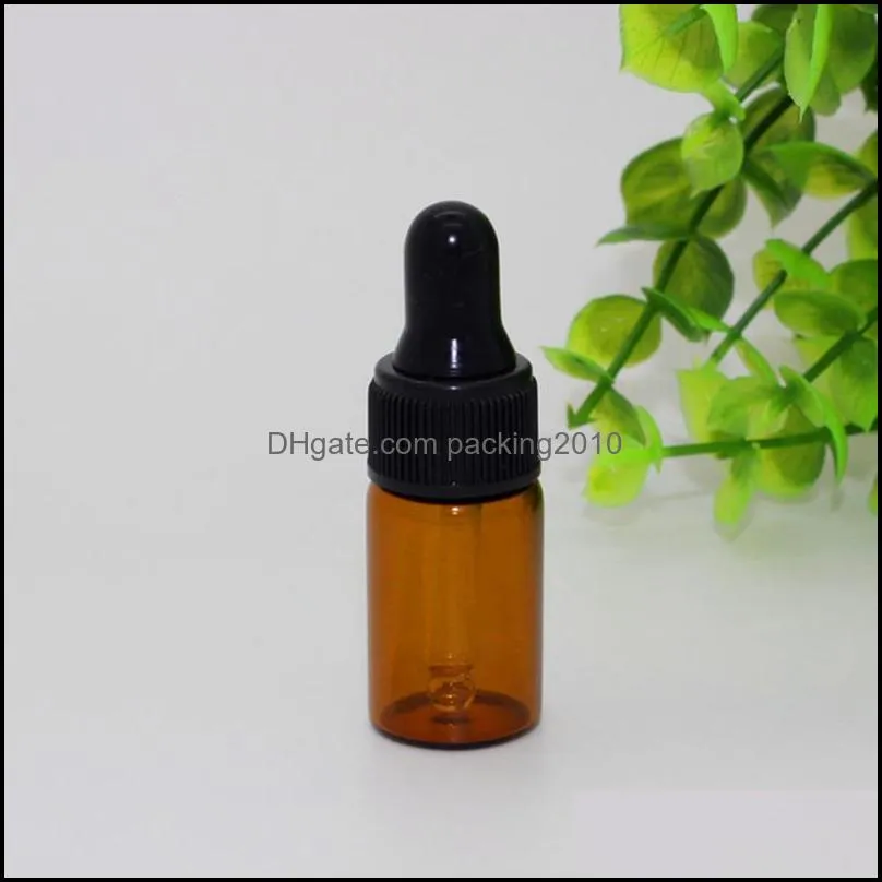 Wholesale 500pcs 1ml 2ml 3ml Amber glass dropper bottles w/Black cap, oil bottle, Small Perfume vials, Sampling Storage JF-17