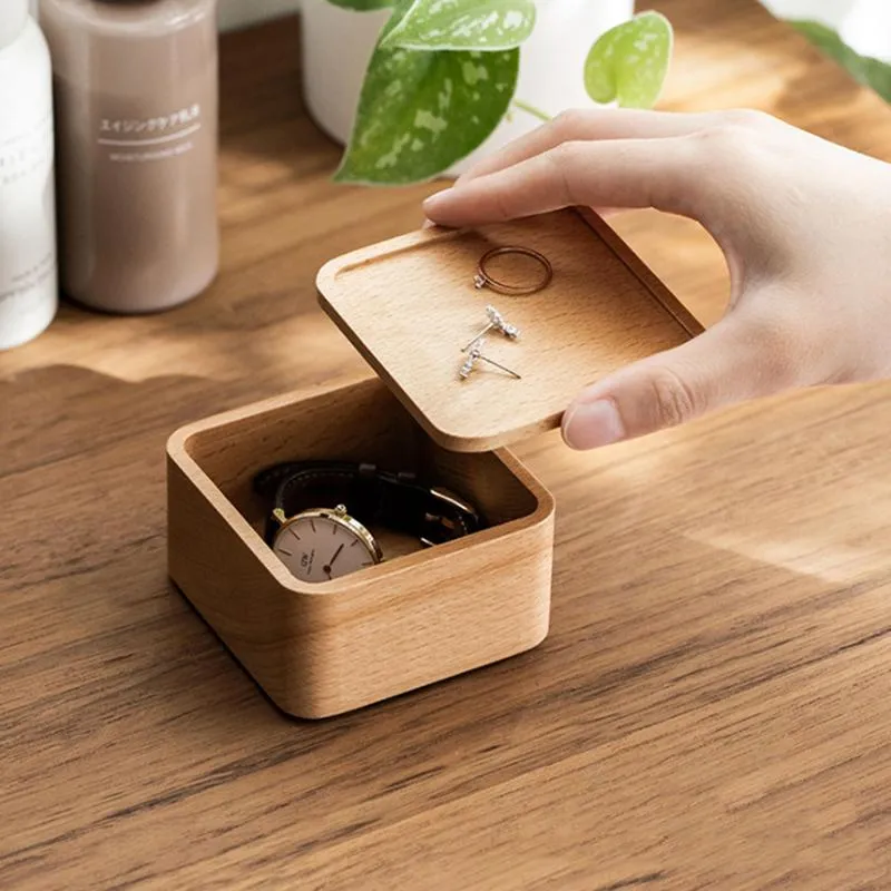 Wooden Jewelry Storage Boxes Simple Beech Wood Watch Box DIY Christmas Gift Packaging