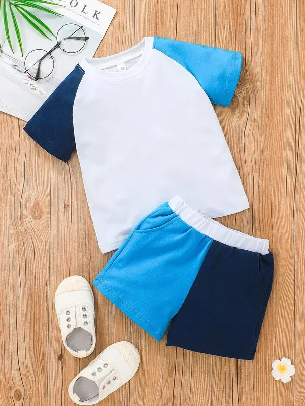 Toddler Boys Color Block Raglan Sleeve Tee & Shorts SHE