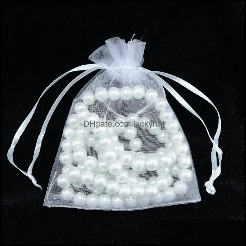 White Small Sheer Organza Drawstring Jewelry Pouches Party Wedding Favor Packaging Candy Wrap Square Gift Bags 7X9cm 2.75``X3.5`` 100pcs