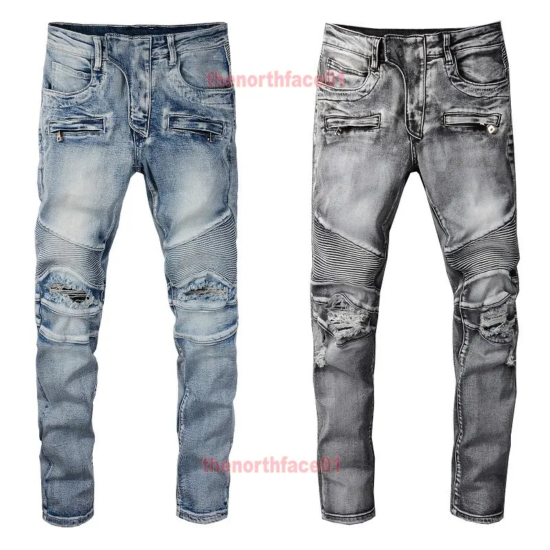 Mens Designer Jean Fashion Denim Pants For Male Skinny Ripped Destroyed Stretch Slim Fit Jean Beam Foot Trousers