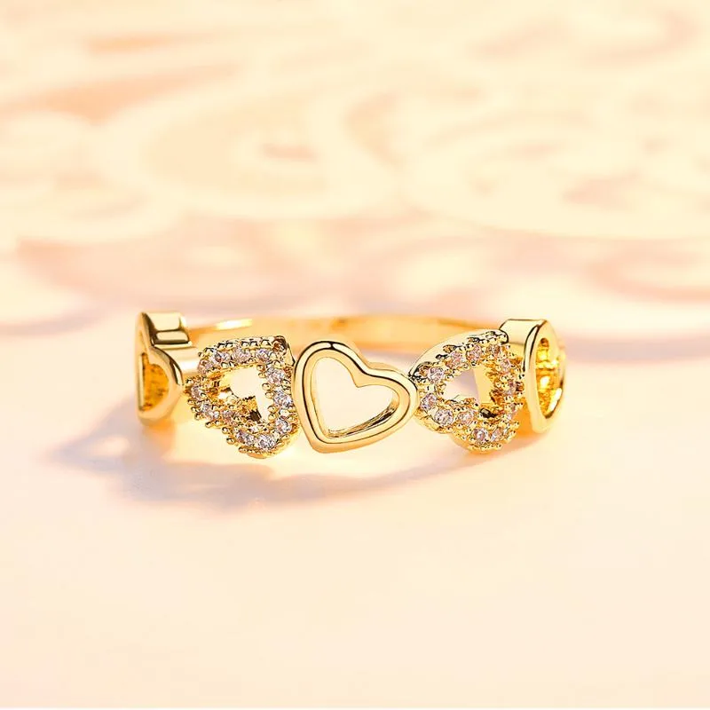 Wedding Rings Luxury Female Small Heart Love Ring Fashion Yellow Gold Color White Zircon Promise Engagement For WomenWedding