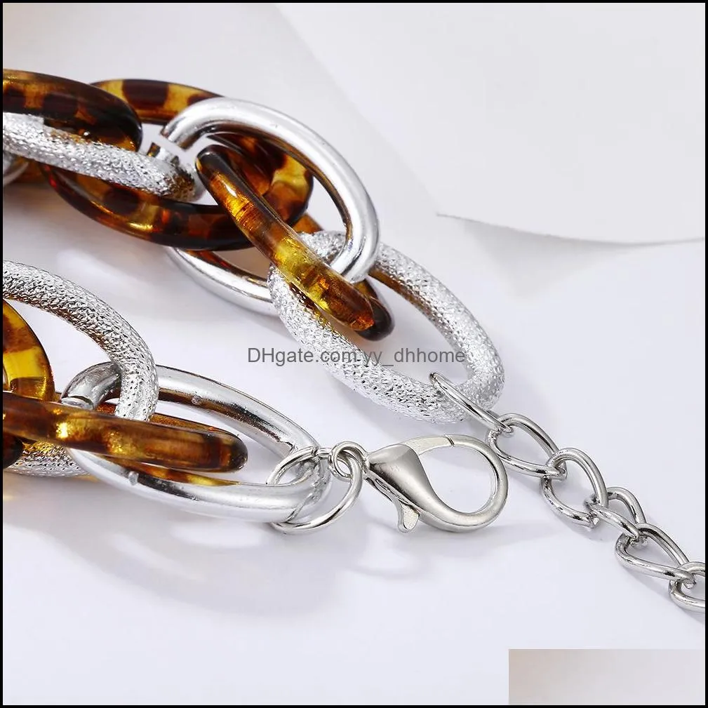 multicolor acrylic handmade circle chain bracelets bangles women glossy frosted armband amber lock bracelets retro hand jewelry