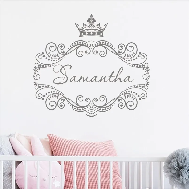 LC1221 Custom Name Decals For Bedroom Door Girl Crown Princess Vinyl ...