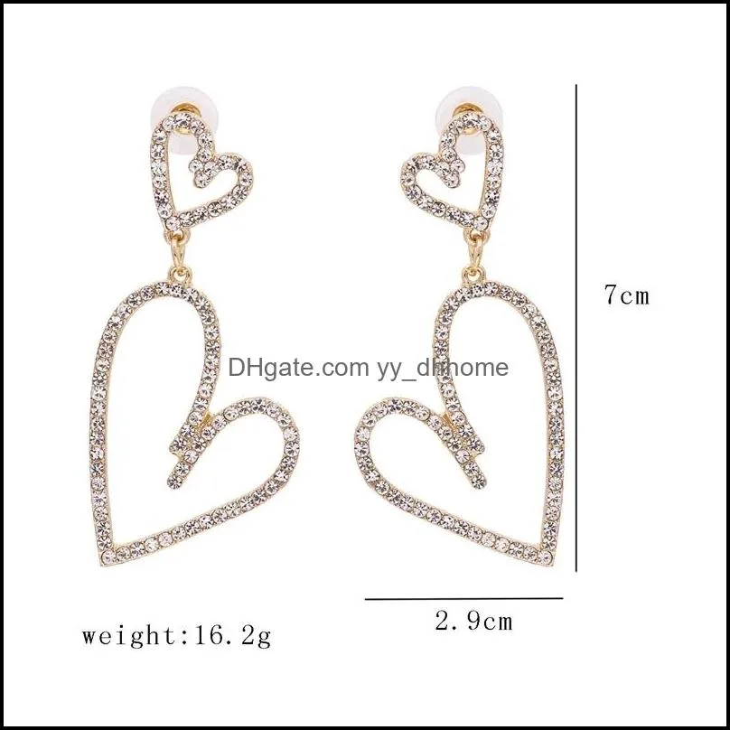 Women`s Bohemian Love Heart Earrings Long Jewelry Earrings Vintage Crystal Pendant Earrings