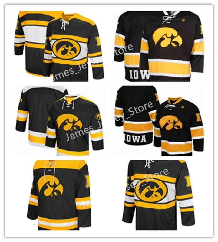 Xflsp 2022 College Custom Iowa Hawkeyes Maglia da hockey cucita 91 Ryan Carlson 71 Dean Dudzik 14 Aiden Germaine 21 Luca Goulding 20 Luke Imburgia 28