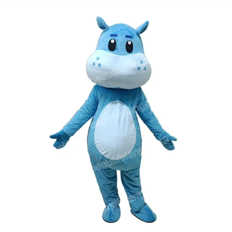 Costumi della mascotte dell'ippopotamo blu di Halloween Personaggio dei cartoni animati di alta qualità Carnevale Unisex Adulti Vestito vestito da festa di Natale