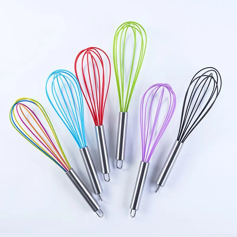 Colorful Silicone Kitchen Whisk Non-Slip Easy to Clean Egg Beater Milk Frother Kitchen Stainless Steel Utensil specialty Tool