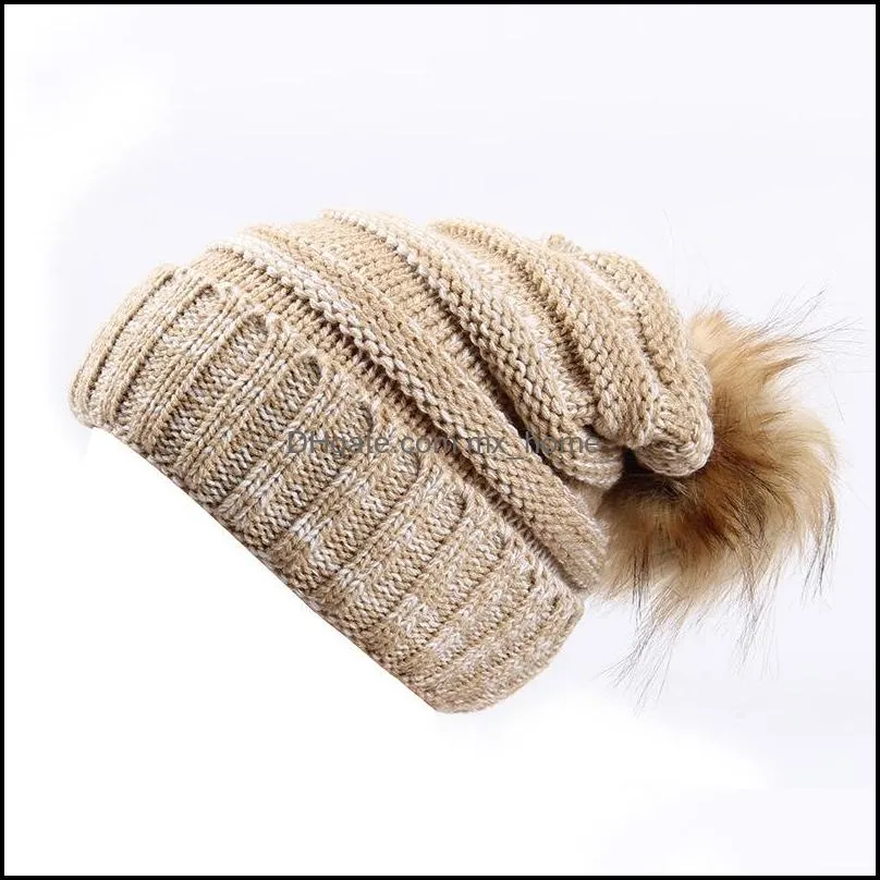 New Wool ball CC Knitted Hat Unisex Beanie Skull Caps Beanies Women`s Korean Thick Woolen Headgear Outdoor Warm