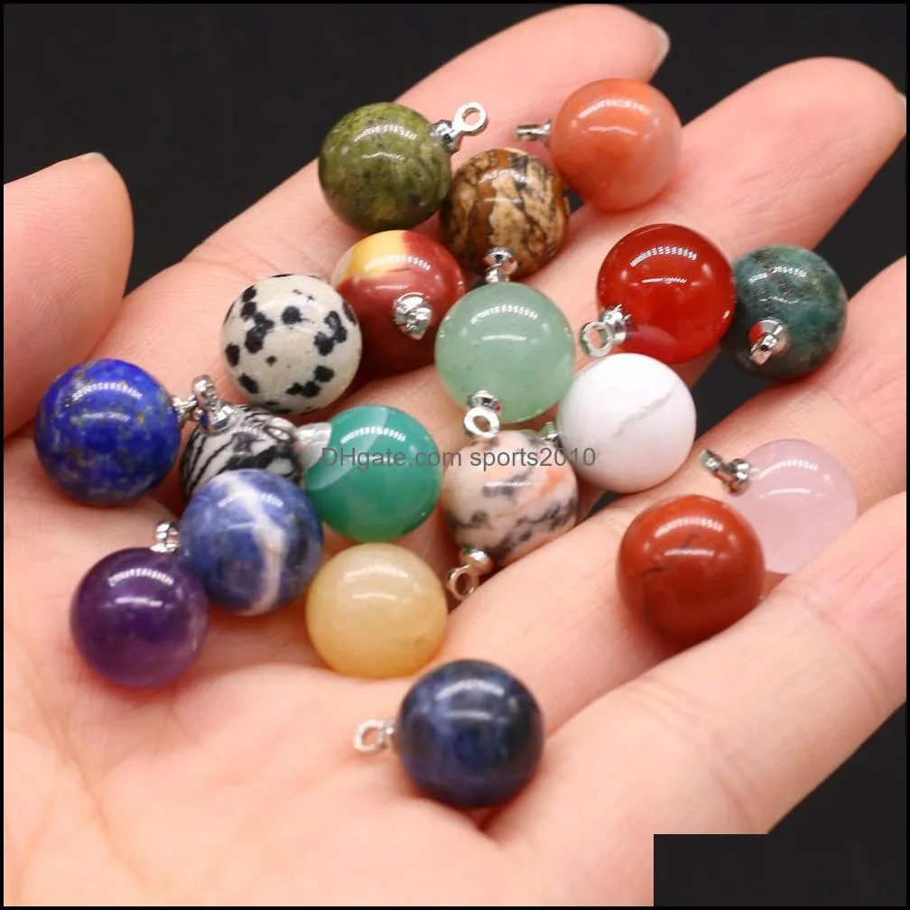 10mm natural semi-precious stone ball charms rose quartz healing reiki crystal pendant diy necklace earrings women fashion jewelry sports2010