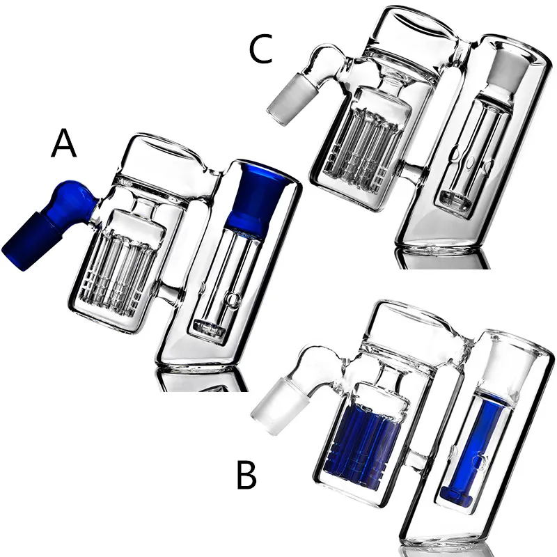 VENDITA TOP 14 mm 18 mm Annunci articolati con giunzione di cenere di cenere blu trasparente 45 gradi con tubatura colorata per acqua di vetro piattoli bong fumatori tubi