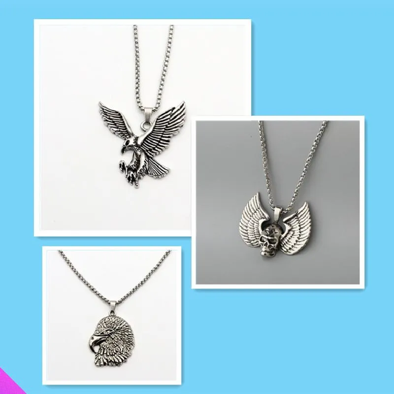 Pendant Necklaces Wholesale 10 Eagle Necklace 3D Die Casting Alloy Hip Hop Retro European And American Ladies Men's Fashion Jewelry 3 St