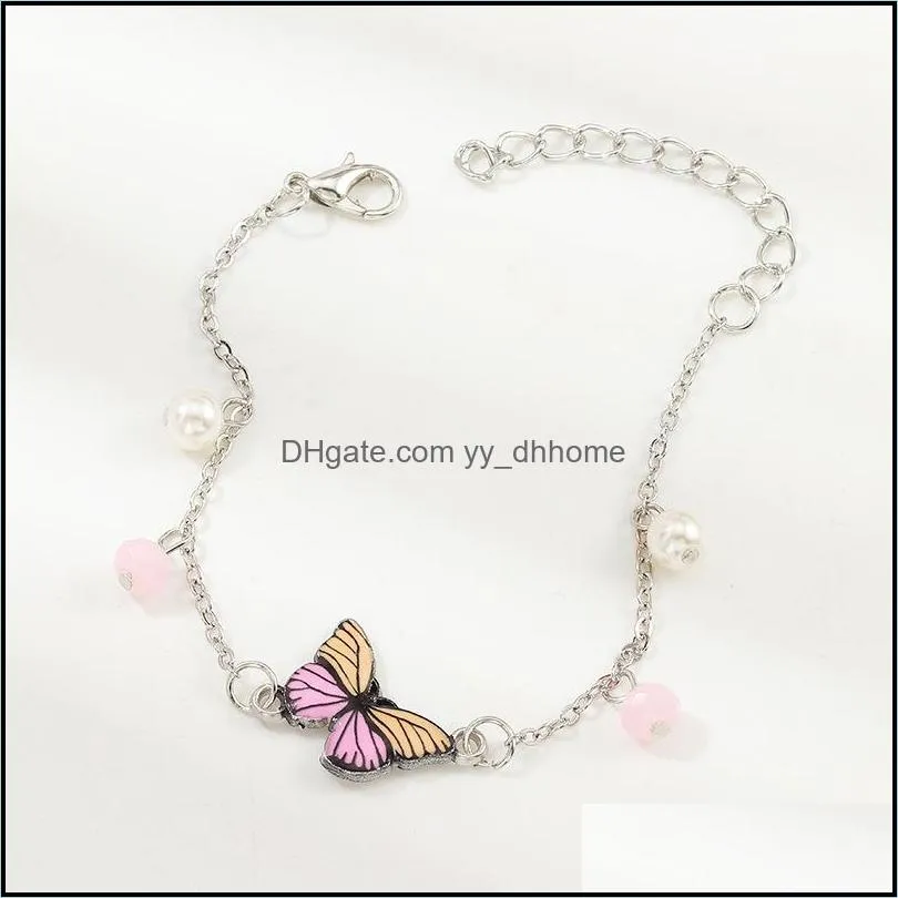 link, chain creative simple fashion sweet epoxy butterfly pendant bracelet women`s jewelry prom valentine`s day gift wholesale