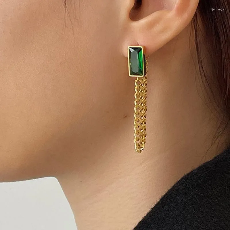 Peri'sbox Green Rectangle Glass Stud Earinin