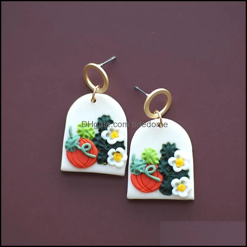 stud trendy christmas halloween polymer clay multi color series geometric pumpkin dangle unique earring sets for women jewelry