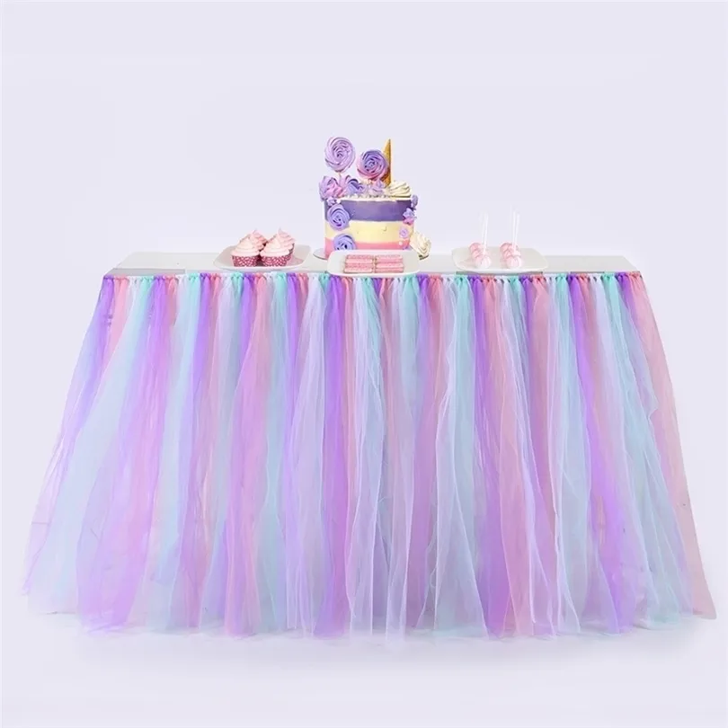 طاولة ملونة تنورة Tutu tulle tablecloth لمهرجان الزفاف مهرجان الحفلات زخرفة النسيج النسيج المائدة الإكسسوارات 201007