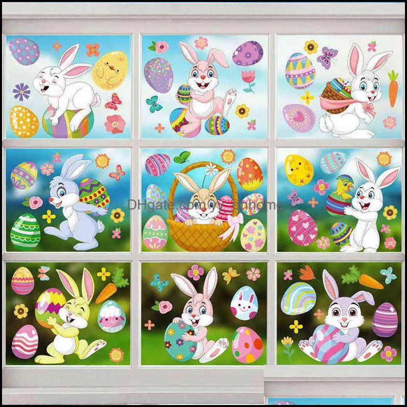 party supplies 9 sheets/set easter egg bunny kawaii diy stickers electrostatic graffiti decals water bottle fridge diary phone cute cartoon kid toys