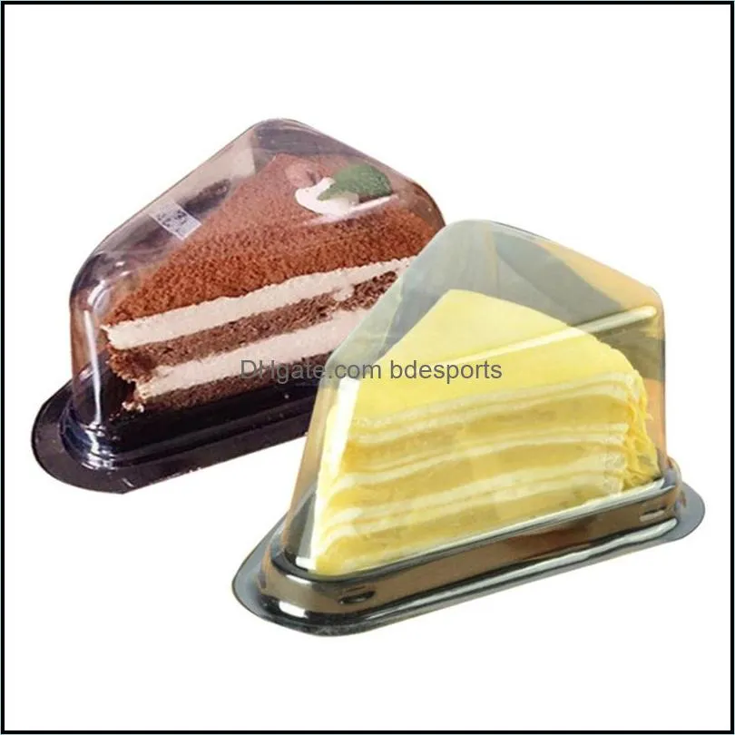 투명한 케이크 상자 치즈 트라이앵글 케이크 박스 블리스 터 레스토랑 디저트 포장 상자 4 색 드롭 배달 2021 포장 사무실 Scho