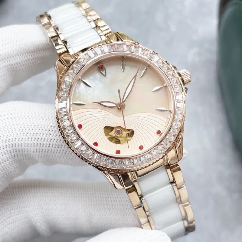 Fashion Damskie zegarek 34 mm 316 Stael nierdzewna obudowa ceramiczna ruch mechaniczny Sapphire Crystal Mirror Anti-Scratch Waterproof Diamond Designer Watches 22