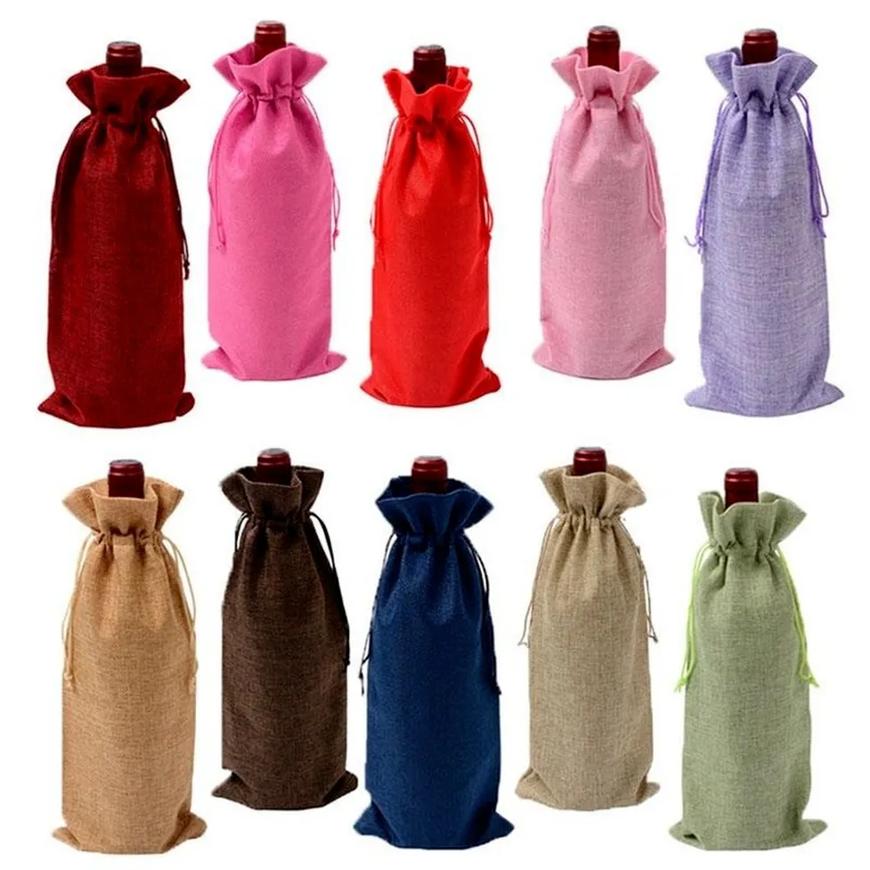 Linen Drawstring Wine Bags Dustproof Wine Bottle Covers Packaging Bag Champagne Pouches Party Gift Wrap Christmas Decoration Stock FY53000 B0527A16