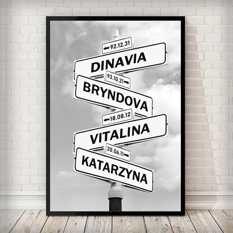 Anpassa affischkorsning Street Sign 24 NAMESDATES Canvas målning Anniversary Wall Art Pictures Custom Presents For Family 220623