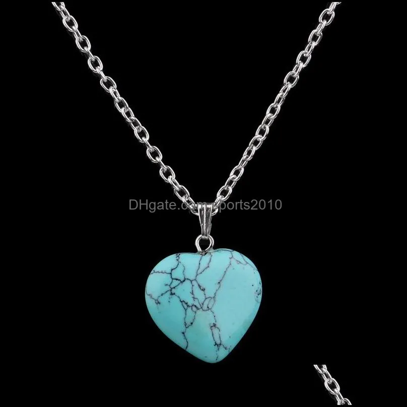 heart shaped stone pendant turquoise crystal hearts natural stones leather necklaces gift leather chain necklacex