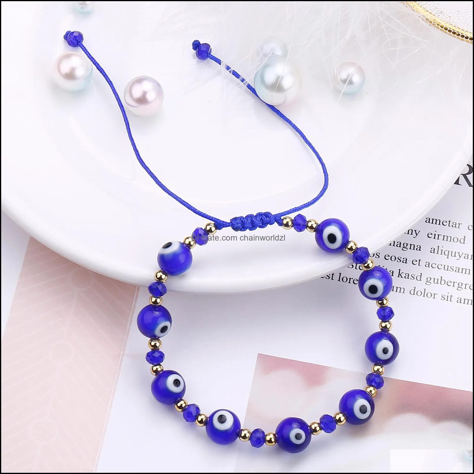 Turkish Evil Blue Eye Beads Bracelet Braided Rope Chain Colorful Crystal Beads Bracelets for Women Handmade Jewelry Gifts