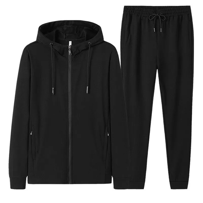 Spring Autumn Men Tracksuit Hooded Sweat Suit Set Outdoor Sport Wear Fitness 2 Piece Running Set 201109