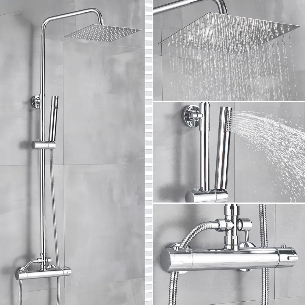 Luxury Bathroom Thermostatic Shower Faucet 8-inch Rainfall Shower Head With Hand Shower Wall Mounted Thermostatic Mixer Valve