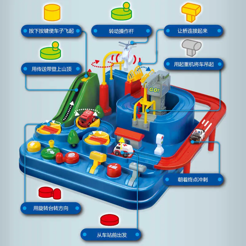 Handleiding Auto Adventure Track Speelgoed voor kinderen Educatieve reddingsvoertuigen Parkeerterrein Simulatie Gift
