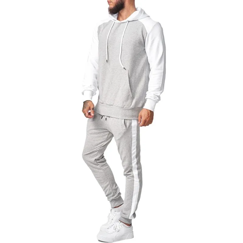 Men's Tracksuits Men Clothing 2Piece Polyester Outfits Long Sleeve Color Block Hoodie Drawstring Jogger Pants Casual SetMen's