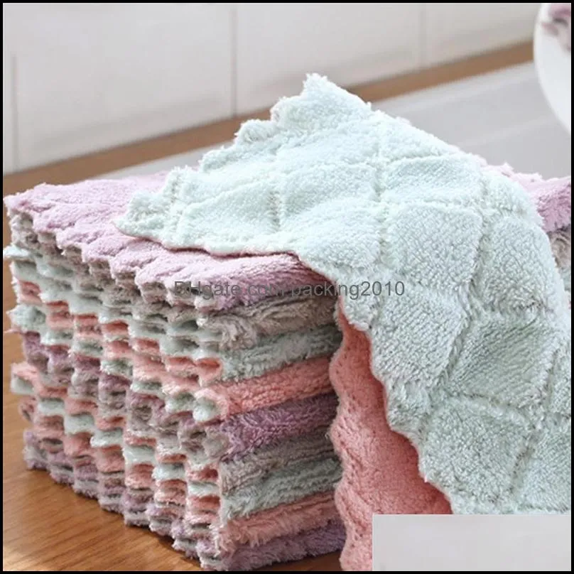 double-layer cleaning cloths absorbent microfiber kitchen dish cloth non-stick oil household cleanings wiping towel tool