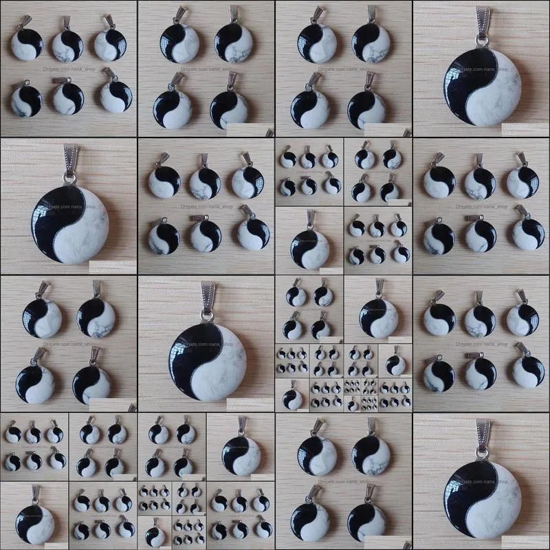 natural stone white turquoise Tai Chi Yin Yang Charms pendants for necklace earrings jewelry making