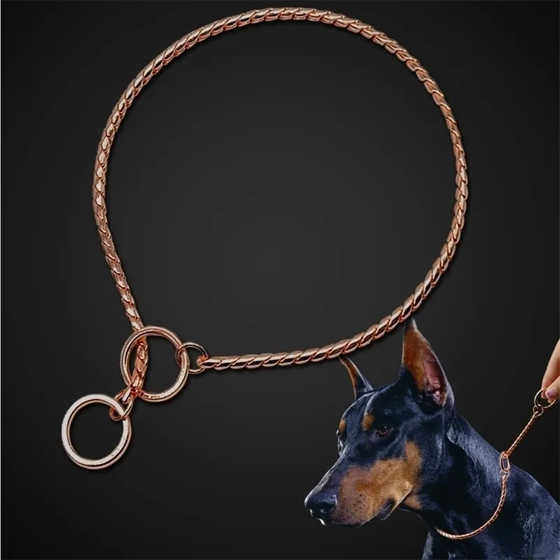 Hohe Qualität Hundehalsband Schlangenkette Trainingshalsband Schwermetall Haustier Slip Choke Halsbänder Golden für mittlere große S Y200515