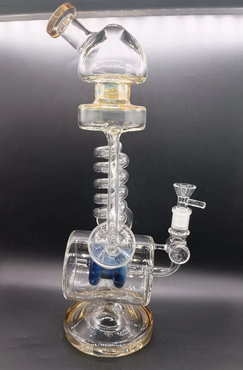 Giallo 16 pollici di vetro spesso acqua Bong narghilè primavera tubi olio Dab Rigs fumatori Shisha con giunto femmina 14mm