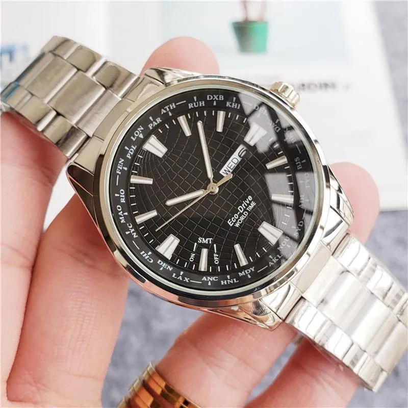 Classical men watches japan quartz movement eco drive watch stainless steel watchband dateday calender wristwatch lifestyle waterproof orologio di lusso