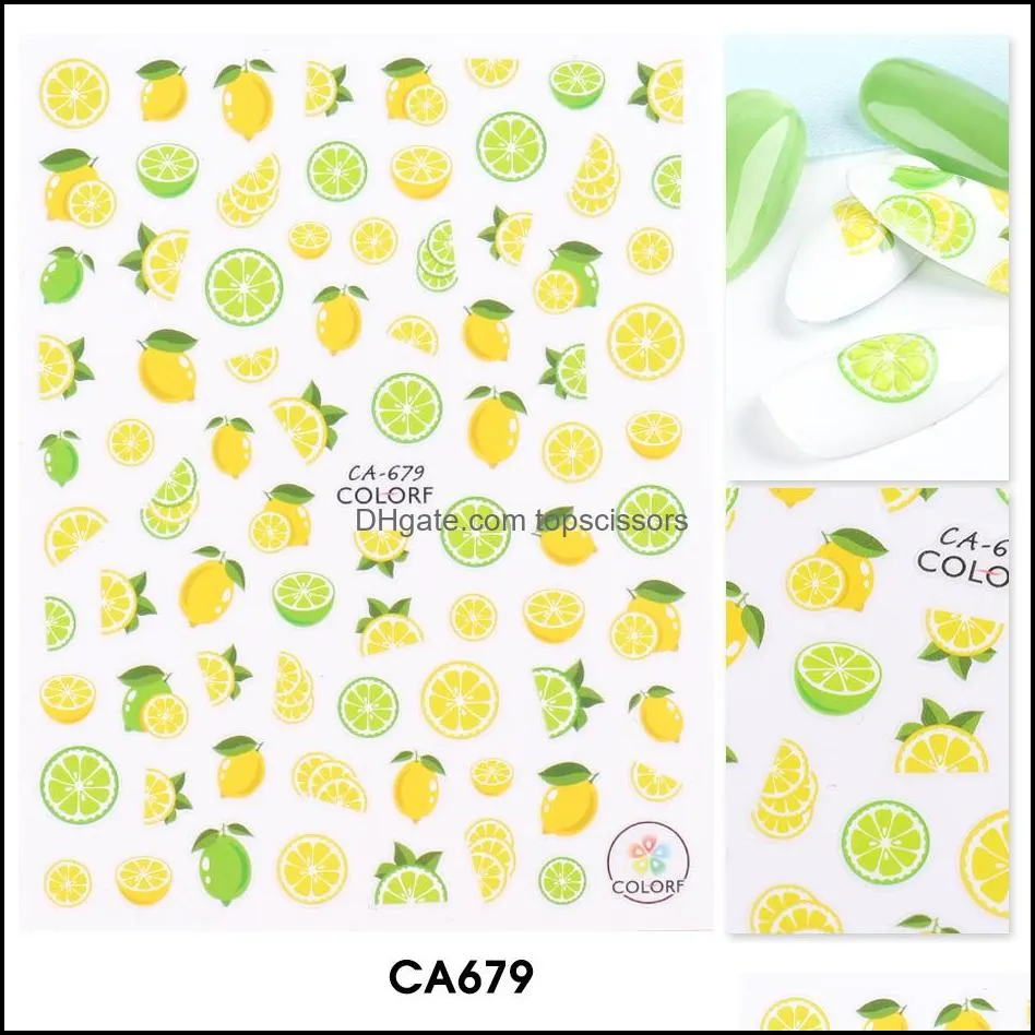 3D Lemon Pineapple Nail Art Yellow Stickers Nails Decals Summer Adhesive Colorful Fruit Papaya Manicure Slider Foil CHCA675-681