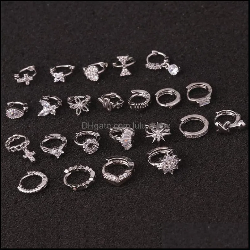 set of 23pcs small hoop earrings tiny body cartilage earrings cubic zirconia cuff earring