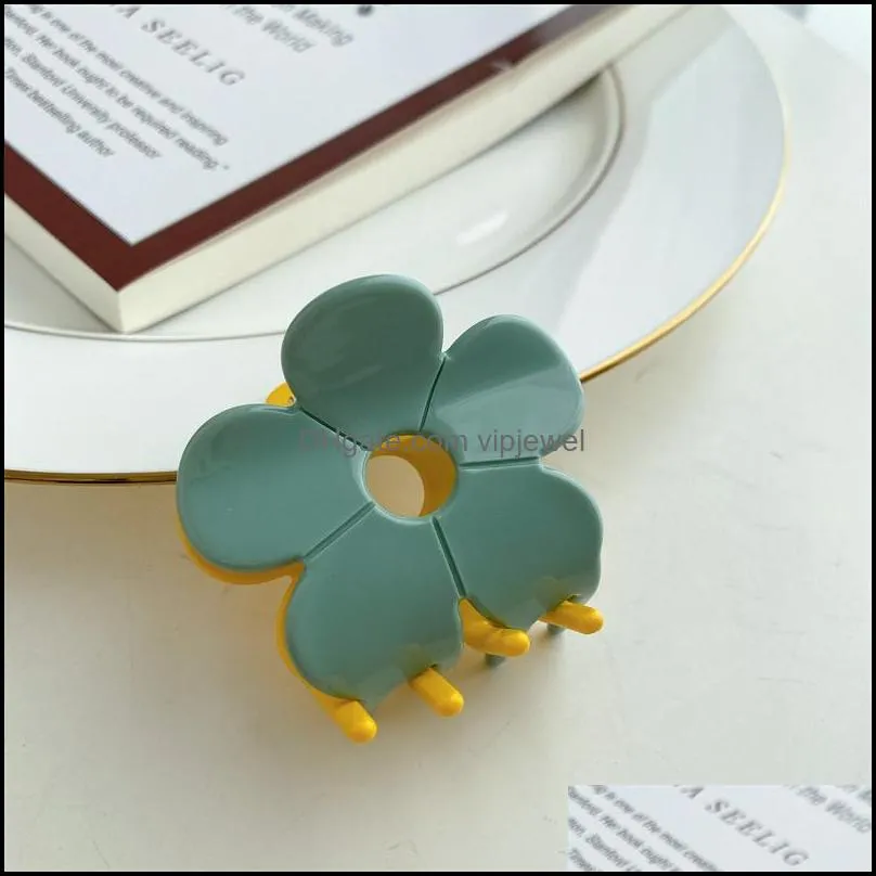 splicing two-color flower hair clamps women acetic acid medium size hair clips claw girls hollow out scrunchies ponytail hairpins length 5.2