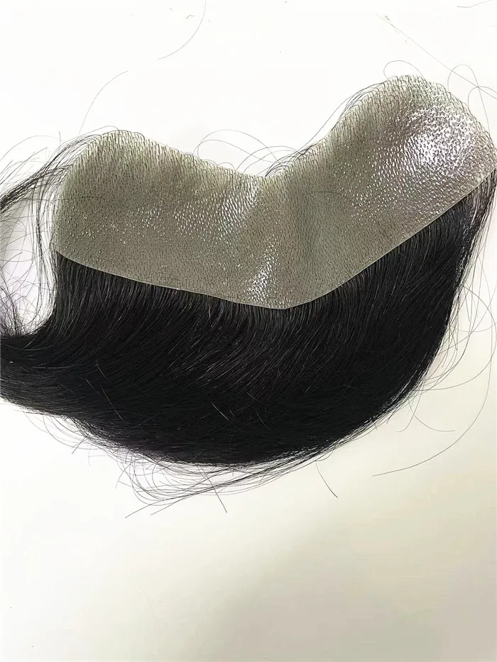 100% mänskligt hårstycke v Loop Front Hairline Po Onep Toupee Super Thin Skin Pu Frontal Hairlines For Mens Toupees Hair Patch Pieces Fast Express Delivery