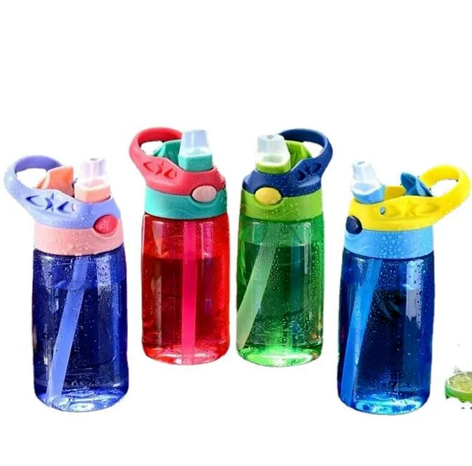 430ML Kid Water Sippy Bottle Creative BPA Free Plastic Baby Feeding Cup With Straw Leak-proof Drop-proof Bottles Drink Children Cups F0414