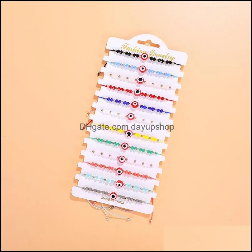 12pc/pack summer candy color evil eye bracelet glass crystal seed bead friendship jewelry charm bracelets lovely women men friendship