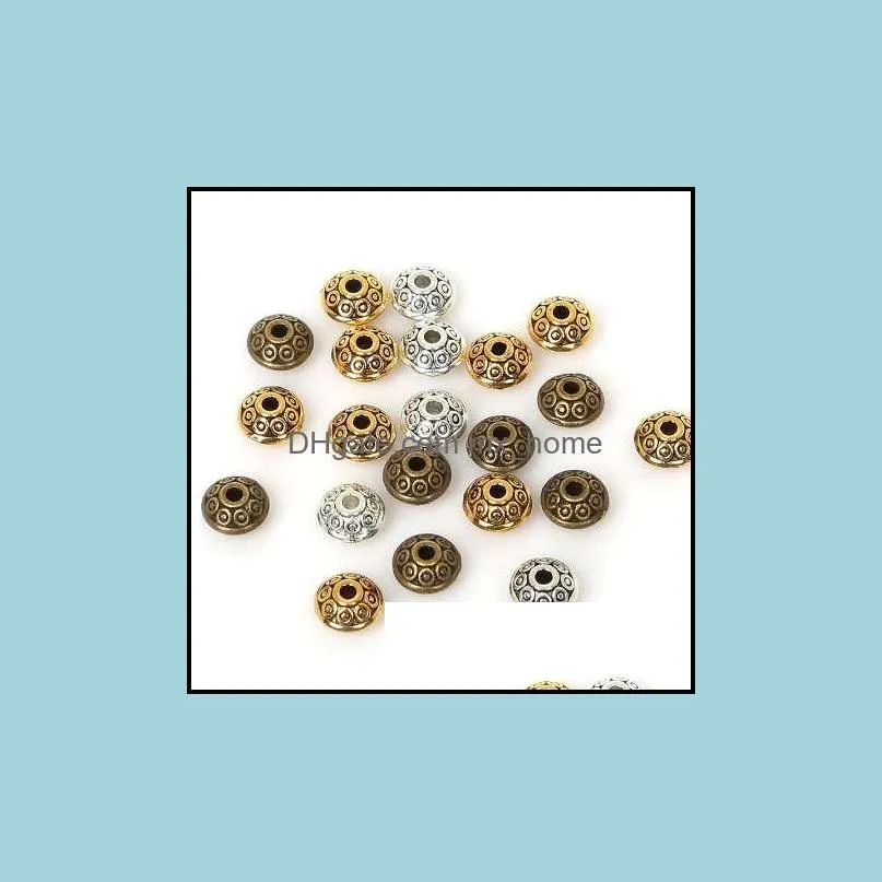 50PCs/bag 6mm Tibetan Metal Beads Antique Gold Silver Oval UFO Shape Loose Spacer Beads for Jewelry Making DIY Bracelet Charms