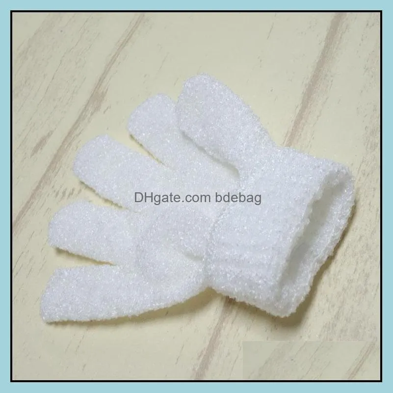 white nylon body cleaning shower gloves Exfoliating Bath Glove Five fingers Bath Gloves