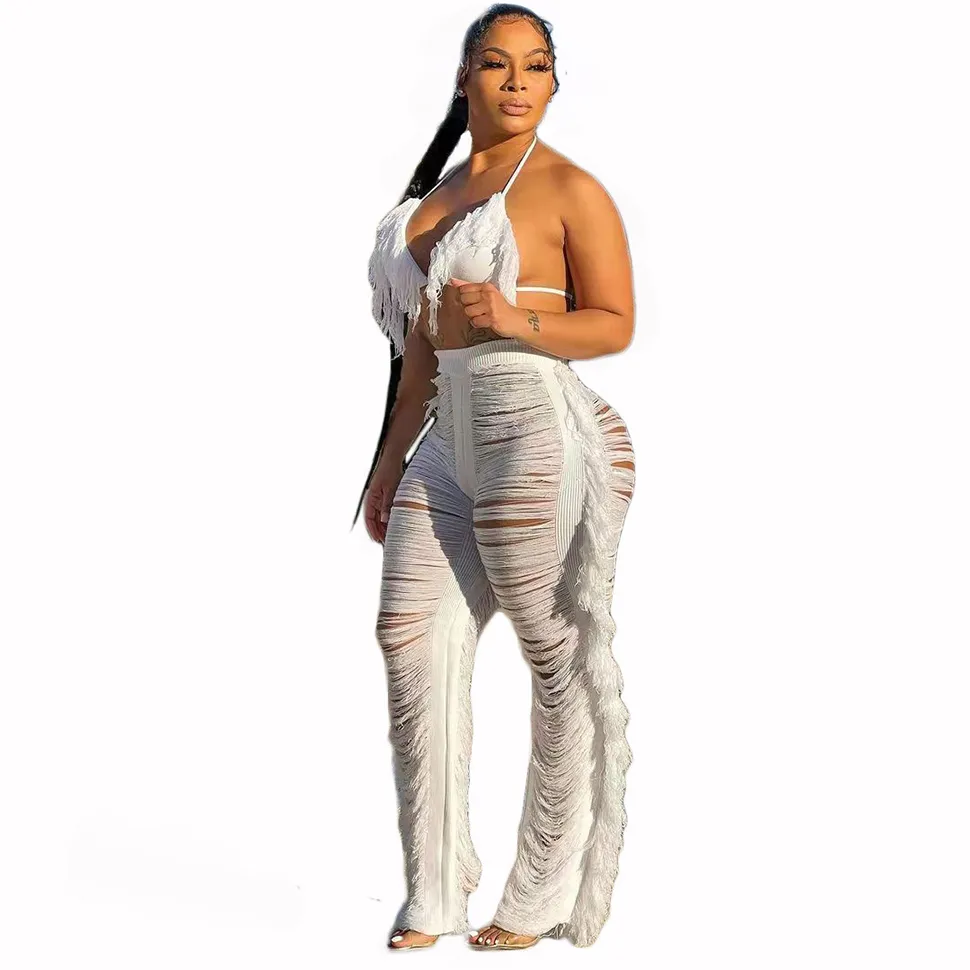 Sexy Halter String Tassel Bikini Top And Crochet Fringe White Fringe Jumpsuit Set For Women Perfect For Clubwear And Outfits From Luote 24.06 DHgate.Com