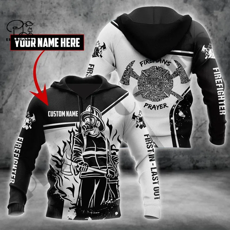 PLstar Cosmos 3DPrinted est Firefighter Custom Name Unique Unisex Funny Hrajuku Streetwear Casual Hoodies Zip Sweatshirt Q 3 220714gx