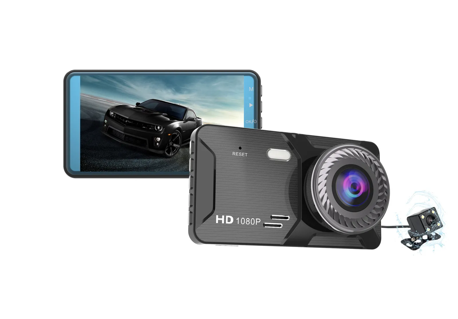 Dash Cam 3 Lenti HD Frontale/Interna/Posteriore - Videocamera Auto Con Visione Notturna, Sensore G, Loop, Display 2,0'', 170° Grandangolo