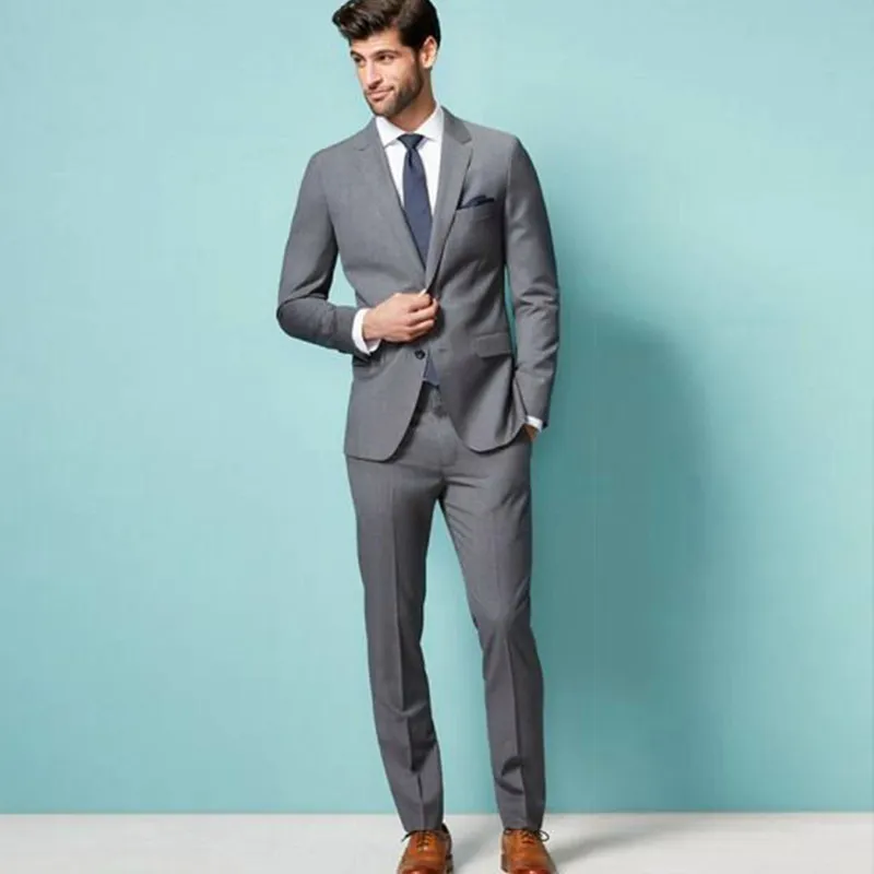 2022 Grey Men Suits For Wedding Suits Man Casual Suit Groom Tuxedo Blazer Notched Lapel Costume Slim Fit Terno Masculino Cstume Mariage Custom Made 2Pieces Clothing