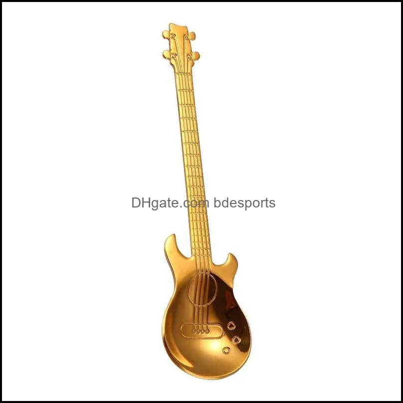Stainless Steel Coffee Spoon Snack Gold Plated Music Guitar Spoons Dessert Originality Stir Kitchen Accessories New 3 9nr M2