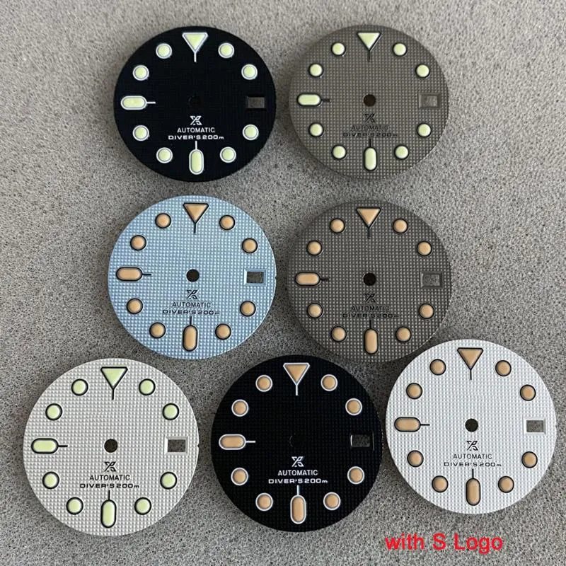 Kit di strumenti di riparazione Accessori per orologi da 28,5 mm Quadrante di modifica SKX verde luminoso per movimento NH35 / NH36 / 4R / 7S Parti fai-da-te con riparazione del logo S